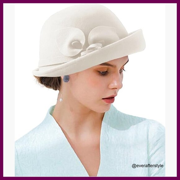 Vintage Wool Felt Bucket Cloche Bowler Hat Church Wedding Fascinator main image 4